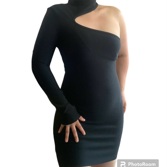 NEW One Shoulder Midi Asymmetrical Dress in Black - Picture 8 of 17